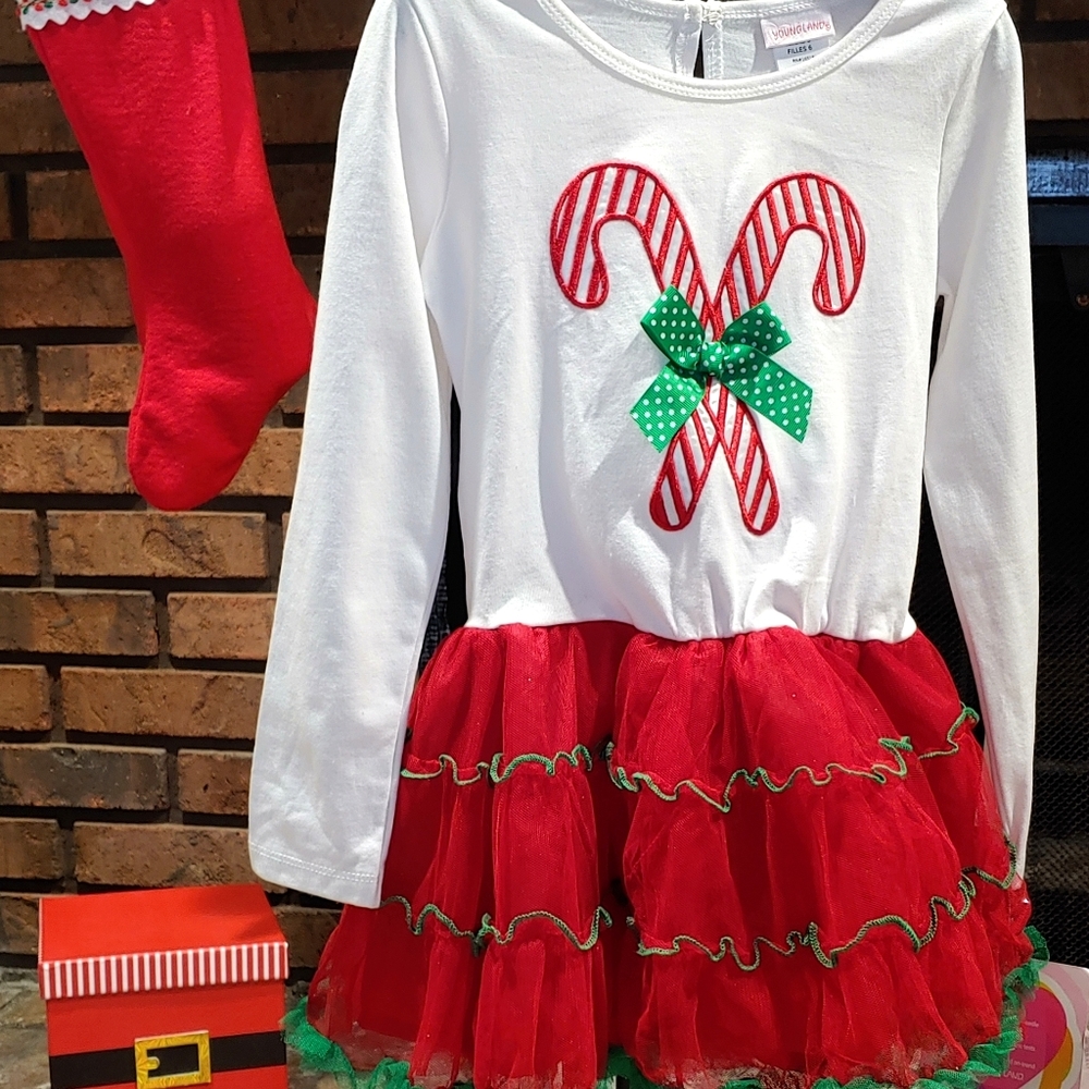 Girl's Youngland Red & White CandyCane Dress